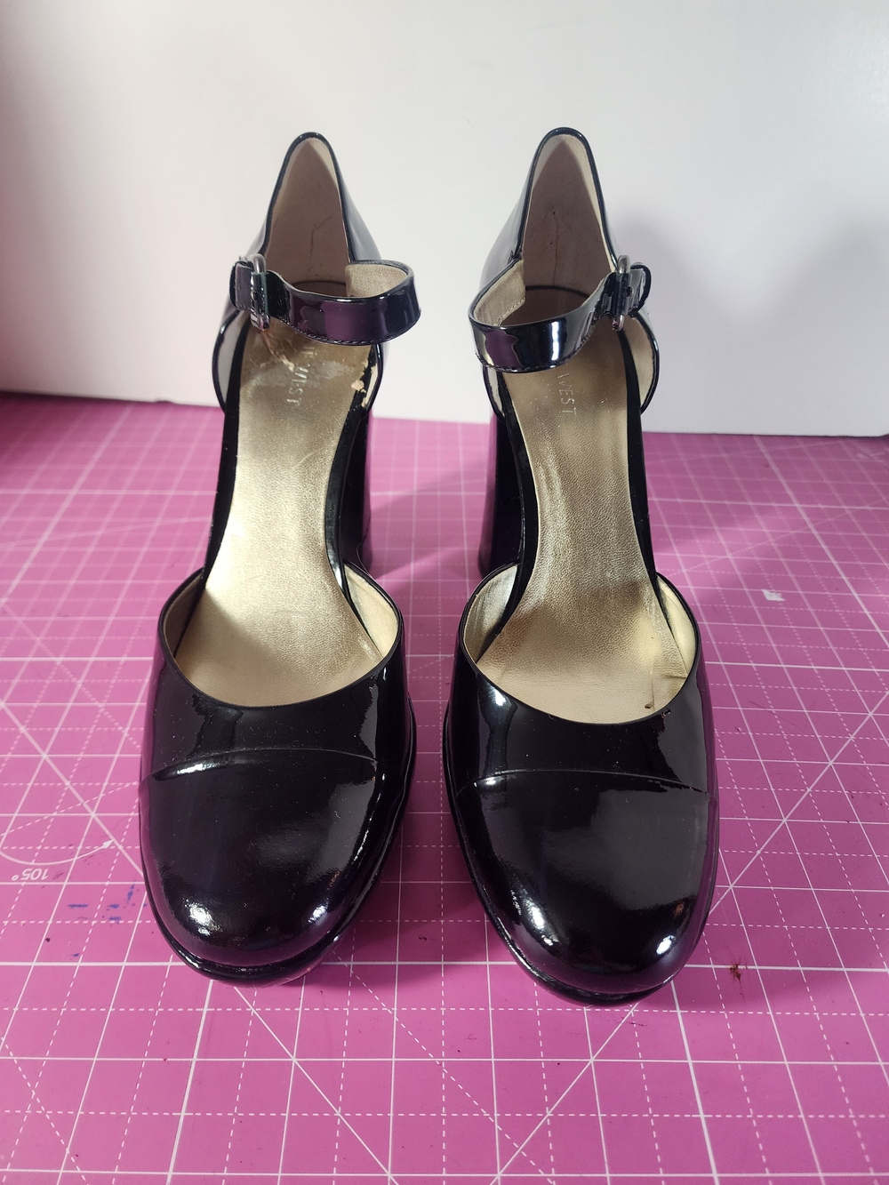 NIne West Women’s Black Patent Leather Mary Jane Heels with Ankle Strap - 9